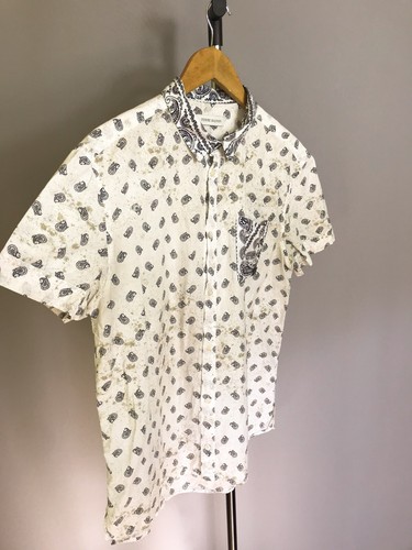 Pierre Balmain Baroque Paisley Print Poplin Shirt Cotton Short Sleeve Mens Sz L - Picture 2 of 11