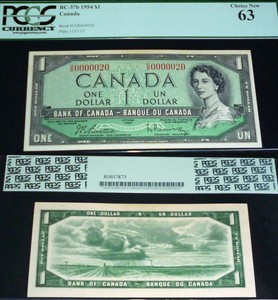 LOW-SERIAL-NUMBER-20-BANK-OF-CANADA-1954-1-PCGS-CHOICE-NEW-63-UNCIRCULATED