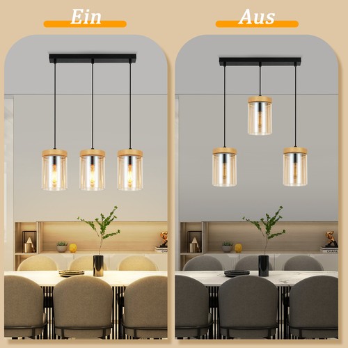 3 Flammig Gerade Esstisch Hängelampe Vintage E27 Glas Pendellampe ohne Glühbirne - Bild 2 von 9