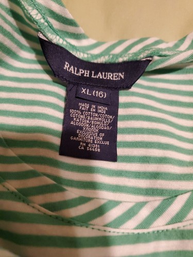 Ralph Lauren Girl's Tank Top Ruffle Stripes Green Sz 16 NWT - Picture 7 of 7