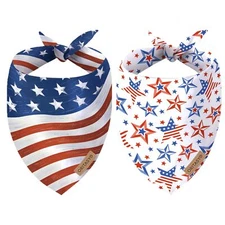 4th of July Dog Bandanas 2-Pack Triangle Reversible Pet Scarves Premium Fabri...