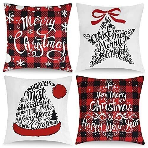 4er Pack Weihnachten Überwurf Kissenbezüge Weihnachten 4 Weihnachtsdeko für Schlafzimmer 18 x18 - Bild 11 von 18