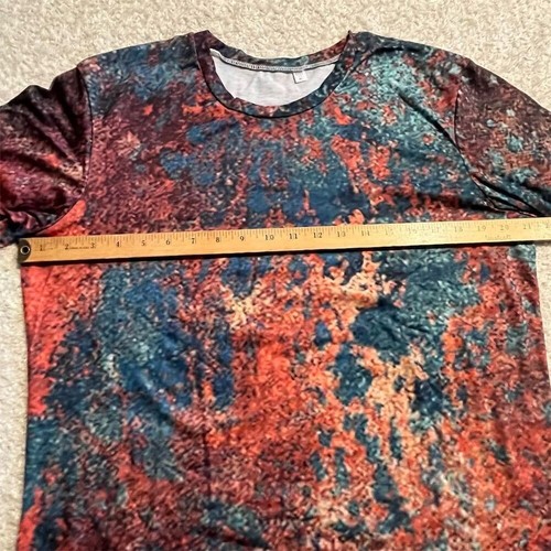 Women's XL Multicolor Abstract Splatter Print 3/4 Sleeve Hem Blouse Shirt - Picture 7 of 9
