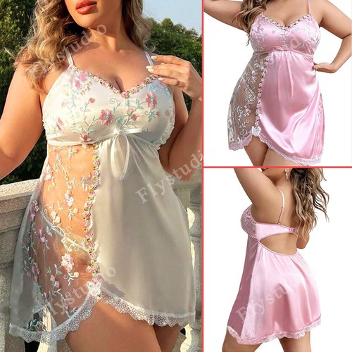 Women's Sexy Satin Chemise Lace Nightwear Babydoll Lingerie Sleepwear Nightdress