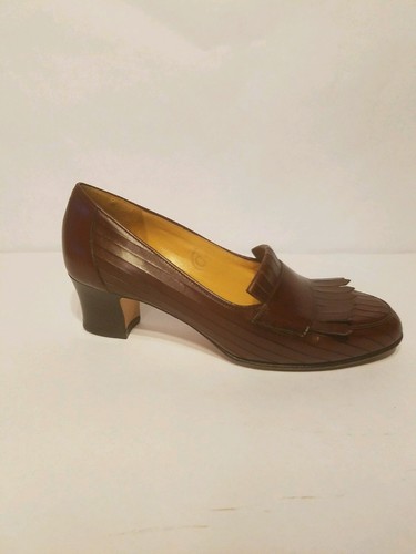 Women's Cole Haan Brown Leather Loafer Block Heel kilt Pump Formal Italy 5 B - Bild 2 von 10