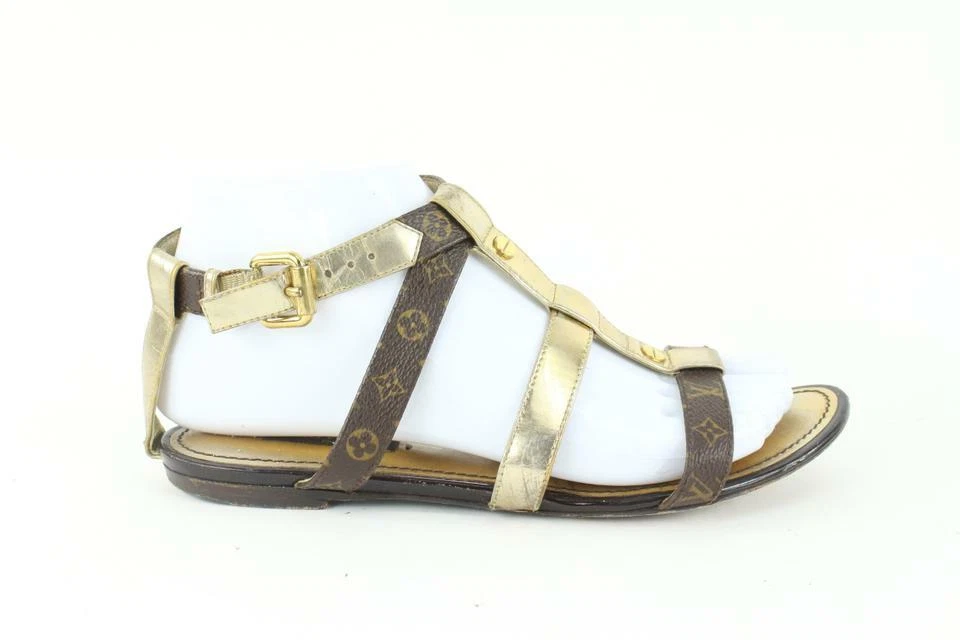 Louis Vuitton Size 36 Gold Leatherx Be Happy Flat Gladiator Sandals  1224lv37