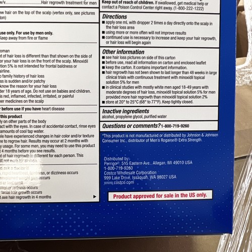 KIRKLAND Minoxidil 5% Extra Strength Men Hair Regrowth Solution, 6 Month Supply - Picture 2 of 5
