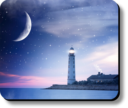 Mouse Pad Art Print Lighthouse Under Starry Sky Non-Slip 1/8in or 1/4in Thick-image