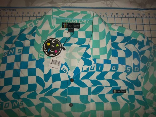 MENS MEDIUM BLUE/GREEN/WHITE SS BUTTON UP MAUI AND SONS SHIRT - NWT - Picture 2 of 4