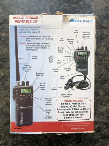 Midland 75-822 40 Channel CB Radio Handheld/Vehicle Portable Dual Power - Zdjęcie 2 z 8