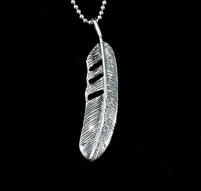 Großer handgefertigter massiver 925 Sterling Silber Adler Feder Plättchen Anhänger