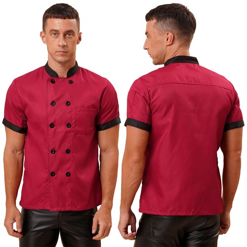 Mens Chef Jacket Restaurant Kitchen Coat Short Sleeve Shirts Cooking Uniform Top - Picture 15 of 106