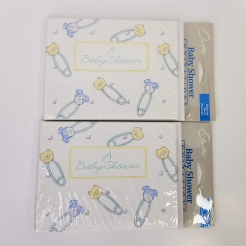 Carlton Cards Vintage Baby Shower Invitations 16 Cound Animal Safety Pins New - Picture 1 of 5