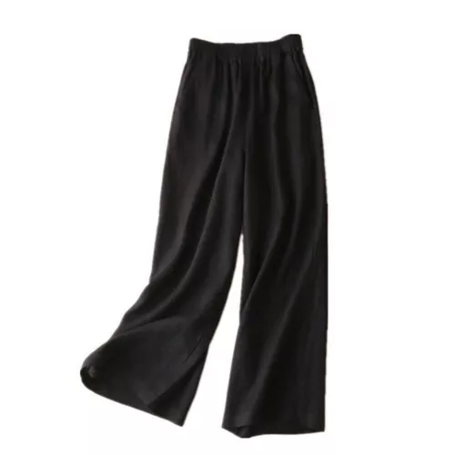 Summer Women Drawstring Waist Wide Leg Loose Cotton Linen Solid Pants Asian - Picture 6 of 24