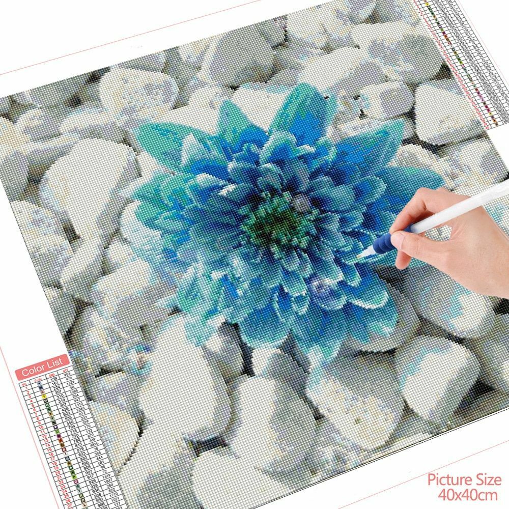 DIY Diamond Painting Blue Flowers And Stones Design Embroidery House Wall Decors 2022 Lente / Zomer