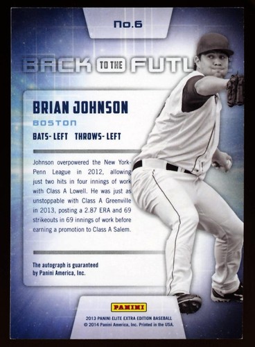 2013 ELITE EXTRA EDITION BRIAN JOHNSON #6 BACK TO FUTURE AUTO #143/150 RED SOX - Foto 2 di 2