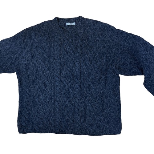 Vtg J Crew Men Sz XL 100% Wool Dark Gray Cable Knit Crew Neck Sweater Oarsman - Picture 8 of 11