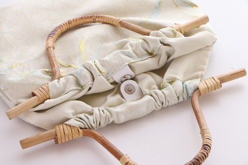 LB-6145 China Asien Stil Holz Griff bestickt Blätter Muster Shopper Tasche beige - Bild 4 von 10