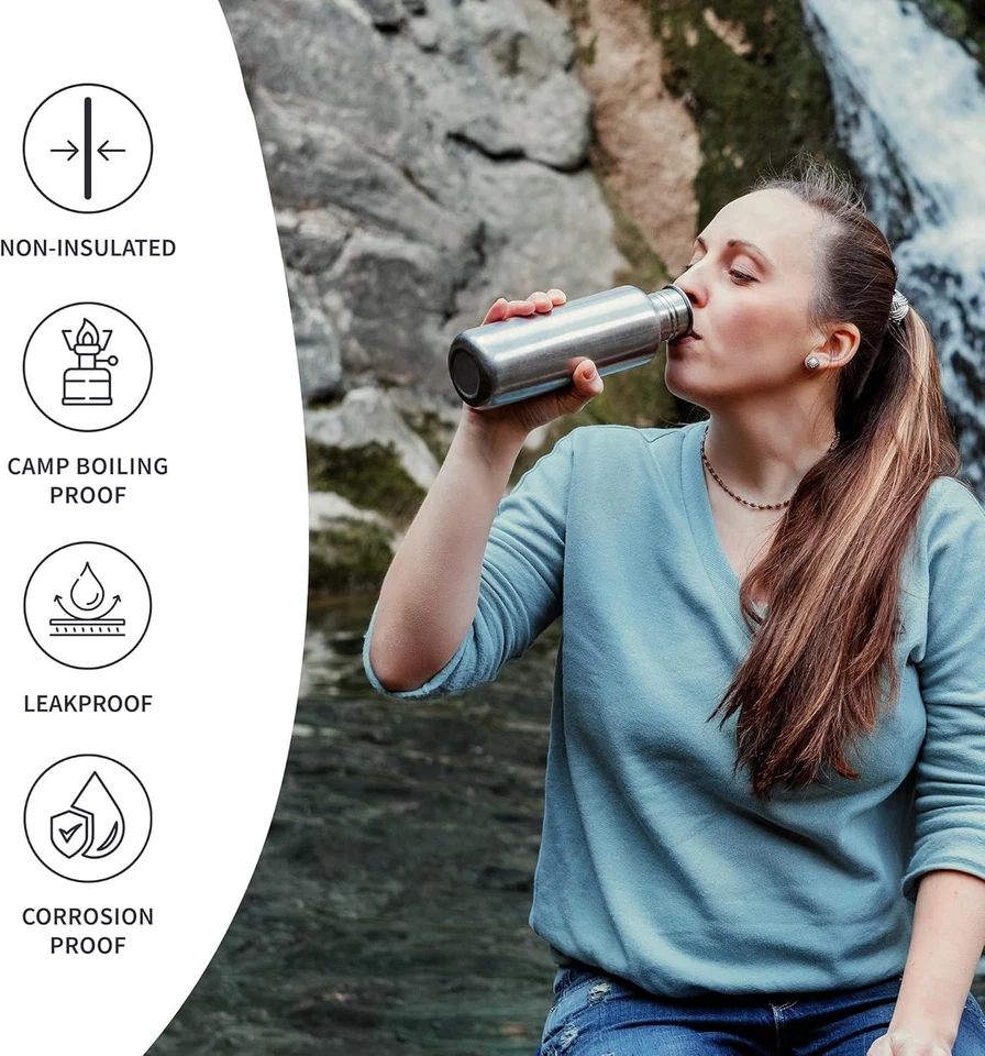 Botellas de agua de acero inoxidable de 32 oz, bote de agua de metal de pared única sin aislamiento Foto 3 de 4