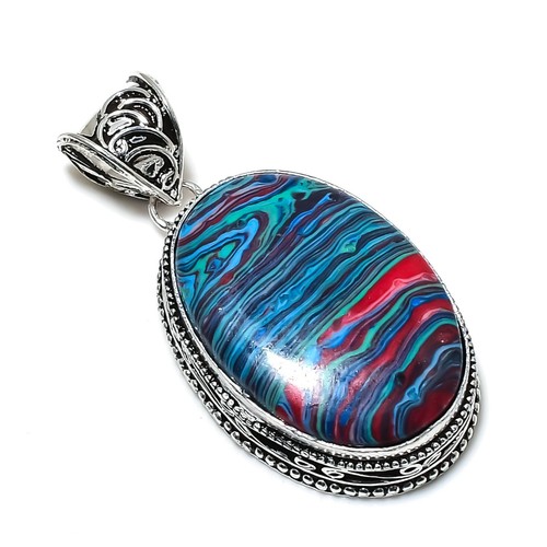 Rainbow Calsili Antique Handmade Gemstone Jewelry 925 Sterling Silver Pendant. - Picture 4 of 4