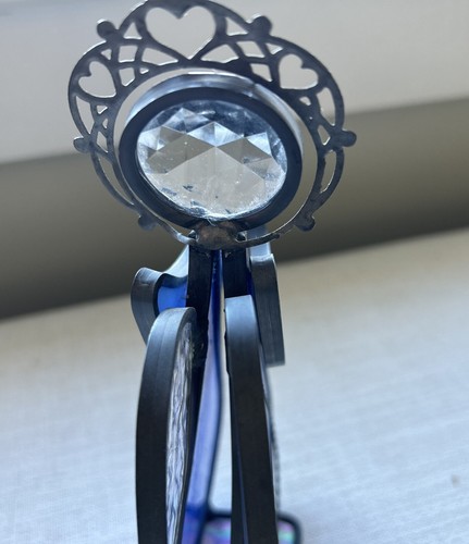 Glasmalerei blauer Engel spielt Geige irisierende Flügel Figur/Sonnenfänger - Bild 8 von 8