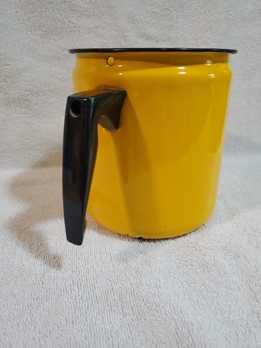 Vintage Yellow With Black Trim Enamelware Coffee Pot Percolator (No Cover) - Picture 5 of 6