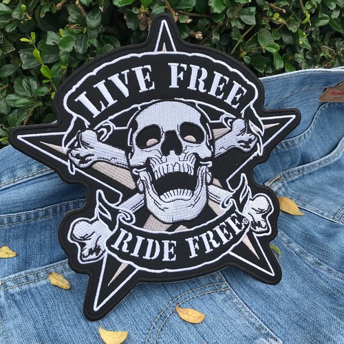 Parche grande bordado estrella calavera y huesos LIVE FREE RIDE FREE de 9 x 8,5 pulgadas - Imagen 3 de 4
