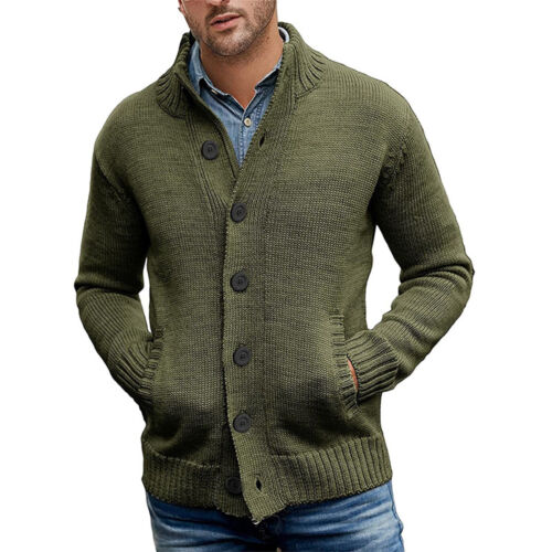 Mens Long Sleeve Stand Collar Cardigan Sweaters Button Down Knitted Sweater Coat - Picture 25 of 44