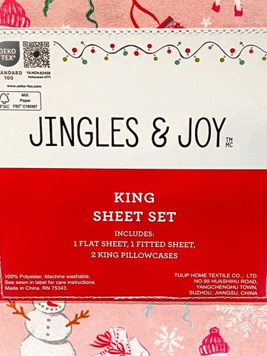 Pink Christmas King Sheets Ditsy Vintage Farmhouse Icons Jingles & Joy - Picture 4 of 4