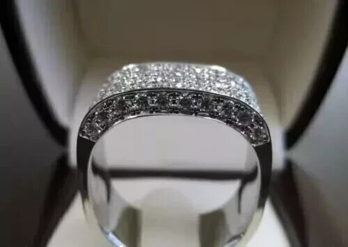 Lab Created Diamond 3.00Ct Round Cut Men's Cluster Ring 14K White Gold Finish925 - Afbeelding 5 van 6