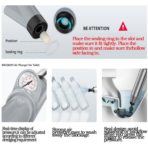 High Pressure Air Powerful Plunger Drain Toilet Sink Clog Unblocker Remover - Picture 15 of 19