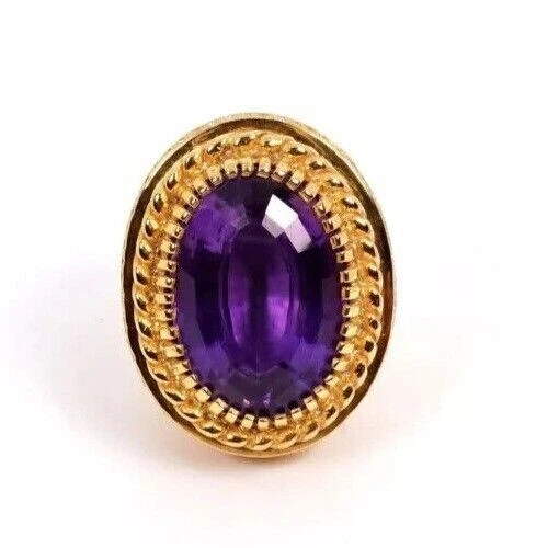 4Ct Oval Cut Simulated Amethyst Men's Bishop Vintage Ring 14K Yellow Gold Plated