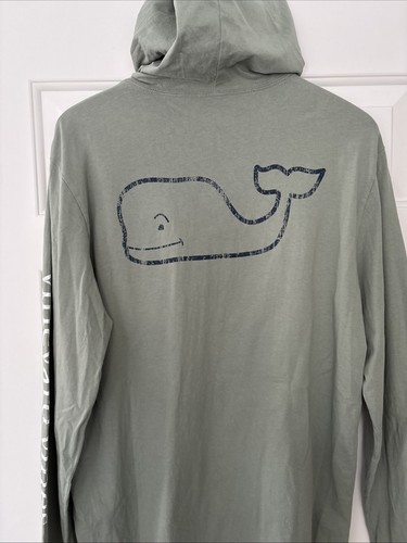 Men's Vineyard Vines Hoodie Shirt Long Sleeve Tee Sage Green Logo Cotton Medium - Picture 2 of 5