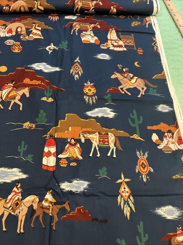 4 Yards Fabric Material VIP Print Joan Messmore Cranston Print Works Indian Navy - Picture 4 of 9