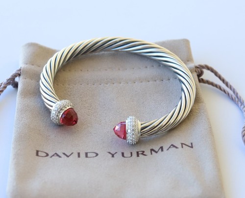 David Yurman Sterling Silver 7mm Cable Candy Bracelet Tourmaline Diamonds Medium - 第 2/6 張圖片