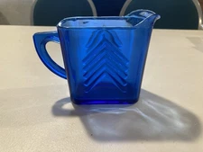 Small Rectangular Vintage Blue Glass Water pitcher