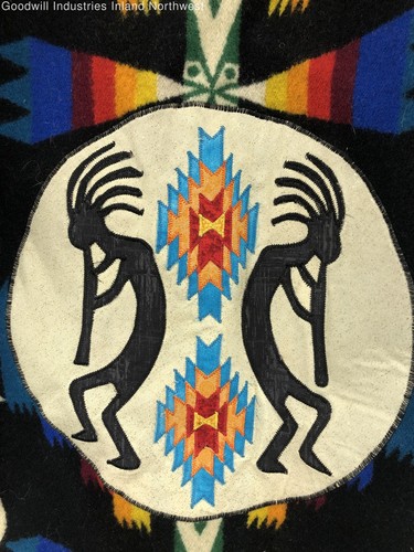 Artisan Southwest Muster umfunktioniert Wolle Kapuze Decke Mantel mit Kokopelli Patch - Bild 9 von 12