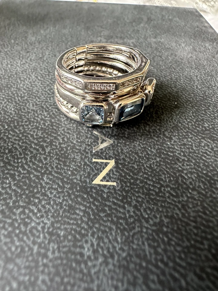 David Yurman Metro 15 mm 925 Silver Blue Topaz Diamond Ring – US Size 8 - Image 3 of 4