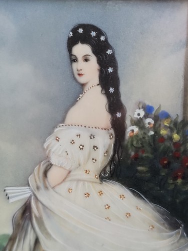 Antiguo mini retrato pintura emperatriz Isabel Austria Sisi Josef Kriehuber - Imagen 2 de 6