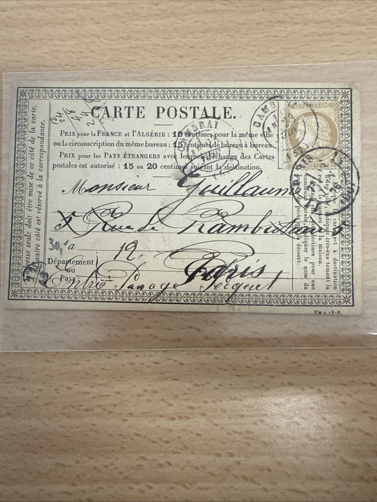 CPA Carte Postale Ancienne Timbre 1872 1873 1874 1875 … À Identifier