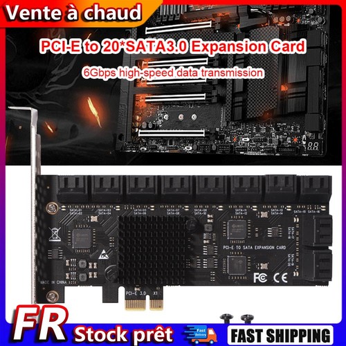Carte d'extension PCIE 20 ports, adaptateur PCIe SATA 3.0 Riser 6Gbps pour ordin