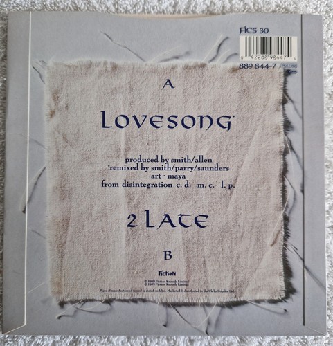 THE CURE 'LOVE SONG' UK FICS 30 1st ISSUE PAPER LABEL 7" VINYL 1989 NM/NM A1/B1 - Bild 6 von 7