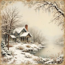 Winter Morning Decoupage Rice Paper For Ornament-Wood Art  A4 1 Sheet