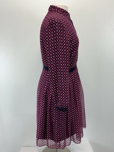 J. Abito Camicia Crew 100% Seta Tg 8 Donna Fluido Lunghezza Ginocchio Piede di Poule - Foto 4 di 9