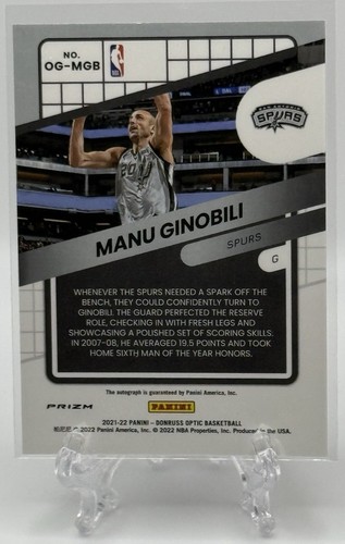 Manu Ginobili 2021-22 Panini Donruss Optic Opti-Graphs Choice Prizm Auto! Sporen - Bild 2 von 2