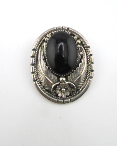 Indianer Navajo Onyx Sterlingsilber Brosche Anhänger signiert E. Yazzi