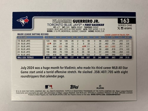 2025 Topps Series 1 #163 Vladimir Guerrero Jr Tinsel Foil SP Meijer Exclusive - Bild 2 von 2