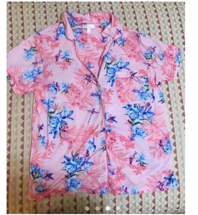 Top de pijama tejido colibrí floral rosa chicle y azul para mujer talla XL Foto 2 de 4