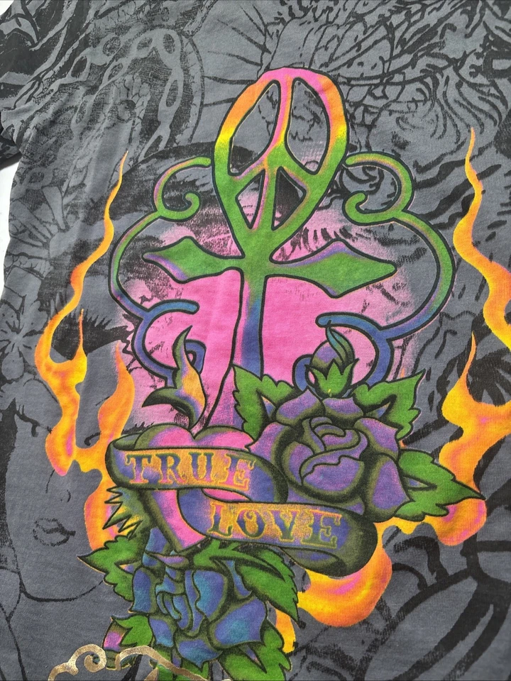 vtg Ed Hardy Medium True Love Graphic girls XL  T Shirt Short Sleeve Peace Sign - Image 4 of 4