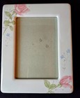 1980's Ceramic Porcelain White 5x7 Picture Frame Pastel Pink Roses #P.  MO#3